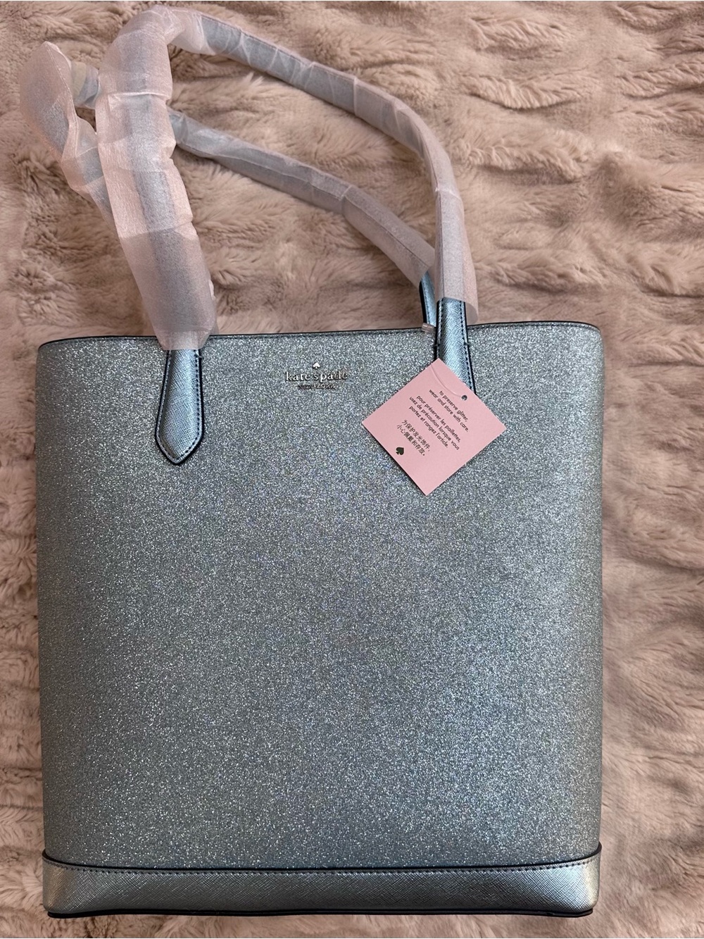 Kate Spade Light Blue Glitter Tote Bag NWT Large Shoulder Bag